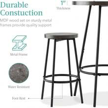 Juego de Comedor de 3 Piezas, Mesa Redonda de Altura de Mostrador de 24.5 Pulgadas con 2 Taburetes Altos, Diseño Minimalista de MDF y Marco de Metal, para Cocina, Desayuno, Apartamento y Espacios Pequeños - Gris Oscuro - Ver 5