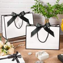 2/10pcs Black & White Reusable Gift Bags With Handles, Elegant Reusable Paper Gift Bag Set With Bow Ribbon, High-End Paper Shopping Bags, Foldable, Suitable For Holidays, Birthdays, Weddings, Parties, Corporate, Retail, Christmas - Multicolor - View 7