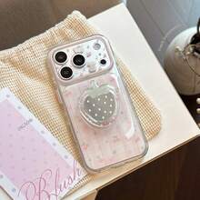 Kawaii Strawberry Shape Mirror Phone Grip Stand, Transparent Glitter Star Decor Foldable Phone Socket Holder, Cute Portable Phone Accessory For Girls - Multicolor - View 5