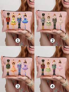 2D Christmas Theme Nutcracker Makeup Bag, Includes Christmas Ballet And Other Elements, Holiday Gift Bag, Toiletry Bag, Multi-Functional Bag, Suitable For Commuting, Back To School, Travel, And Other Occasions (2D Printed Pattern) - Multicolor - View 1