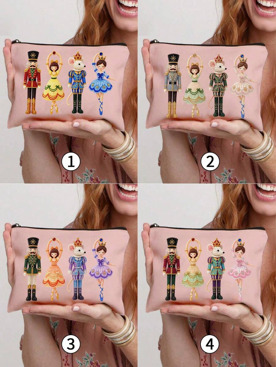2D Christmas Theme Nutcracker Makeup Bag, Includes Christmas Ballet And Other Elements, Holiday Gift Bag, Toiletry Bag, Multi-Functional Bag, Suitable For Commuting, Back To School, Travel, And Other Occasions (2D Printed Pattern) - Multicolor - View 1