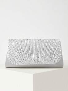 REMANLAND Glamorous Sparkling Rhinestone Decor Chain Bag, Magnetic Closure, Elegant Fashion Party Clutch, Suitable For Women's Birthday Party, Charming Evening Shoulder Bag - Silver - View 8