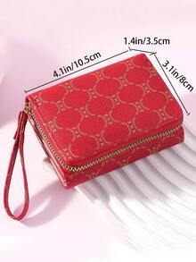 Premium New Short Women's Wallet, Multifunctional Letter Random Pattern Small Handbag, Vintage Color, Korean Style, Multi-Card Slot Handheld Wallet - Red - View 3