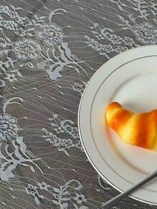 1pc French Romantic Floral Vine Hollow Out Soft Light Atmosphere Tablecloth, Desktop Decoration Suitable For Wedding Party, Restaurant Interior Soft Decor - White - View 8