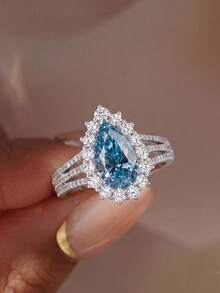 1pc 5-Row Cubic Zirconia Inlaid Ring, Suitable For Women's Daily Wear And Party Accessory, High-Quality Jewelry Gift - Five Rows Of Full Diamonds - View 1