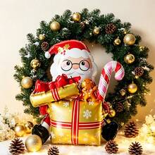 1pc Christmas Santa Claus Aluminum Foil Balloon Gift Box, Gold Gift Box With Gingerbread Man And Candy Cane Design, Suitable For Store Window Display, Christmas Party Decoration, Holiday Photo Spot, Rich Christmas Elements To Create Warm Atmosphere For Photography - Gold Christmas Gift Box for Seniors - View 4