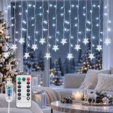 1 Pc 96 LED Drops Star Icicle Lights Curtain String Lights USB Powered Christmas Hanging Decorative Lamp Suitable For Home Bedroom Windows Wall Bar Living Room Party Wedding Christmas Xmas Tree Decor - 96L Five-pointed Star Icicle Light - View 6