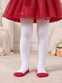 3 Pairs Baby Girl Color Block Non-Slip Bottom Tights, Soft Knitted White Base Tights, Full Foot Tights For Infants, Suitable For Daily Wear - Multicolor - View 6