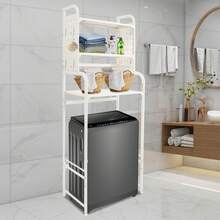 Adjustable Laundry Room Shelf, Expandable Over Toilet Washing Machine And Dryer Storage Rack, Laundry Room Storage And Organizer Standing Shelf - White - View 10