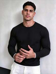 ZYNTH BALENO Men's Fashion Autumn/Winter 2pcs Slim Fit Regular Shoulder Crew Neck Long Sleeve T-Shirt, Suitable For Gym, Running, Hiking - Black - View 3