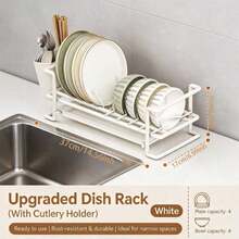 Integrated White Silent Steel Ball Slide-Out Dish Rack, Kitchen Countertop Organizer Cabinet Tableware Storage Rack, Dish Drainer Rack, Easier To Pull Out - White - View 2