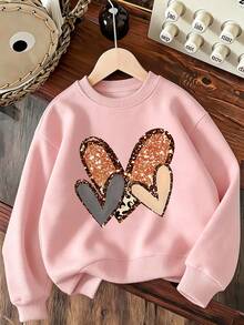 Set 2pcs/Set Sweatshirt Leher Bulat dan Legging untuk Anak Perempuan, Sweatshirt Leher Bulat Motif Hati Tiga Warna + Legging, Cocok untuk Musim Gugur/Dingin, Gaya Kampus, Pakaian Acara Pulang Kampung - MultiWarna - View 7