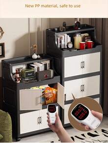 48cm/18.9in Wide Plastic Storage Cabinet, Multi-Layer Foldable Storage Box, Kitchen Sideboard, Kitchen Storage Rack, Living Room Toy Cabinet, Gap Storage Cabinet, Kitchen Narrow Gap Storage Cabinet, Christmas Gift, Storage Box - Black - View 10
