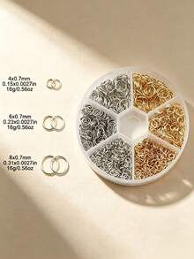 1 Kotak 1200pcs Set Cincin Lompat Terbuka Berbagai Ukuran, Cincin O Terbuka Tunggal, Cocok untuk Sambungan Perhiasan Buatan Tangan, Tersedia Berbagai Warna - Kotak sarang bundar 6 kompartemen dengan cincin tunggal - View 5
