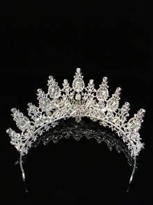 1pc Fashionable Luxurious Bride Wedding Alloy Silver Zirconia Crown Photography Headpiece Wedding Hair Accessory Crystal Rhinestone Headband New European American Style - Multicolor - View 2