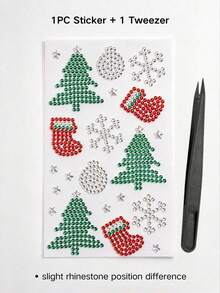 1pc Christmas Theme Rhinestone Decor Sticker Set With Tweezers, 3D Acrylic Hollow Self-Adhesive Rhinestone Stickers, Santa Claus, Christmas Tree, Snowflake, Gift Sock, Snowman, Christmas Hat, Candy Cane And More Christmas Patterns, Suitable For Phone, Water Cup, Camera, Earphone, Greeting Card, Gift Packaging, Photo Frame, Photo Album, Notebook, Aromatherapy Cup And More - one-size - View 14