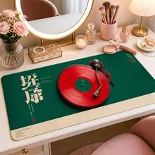 Retro Turntable Red Vinyl Record Extended Mouse Pad, Green Chinese Music Poster Graphic Large Desk Mat, Non-Slip Stitched Edge Smooth Cloth & Natural Rubber For Office Gaming Home Workspace, 3 Sizes Available - View 4