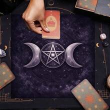 1pc Triple Moon Pentagram Tarot Table Cloth, Purple Galaxy Starry Sky Altar Cloth, Witchy Wiccan Divination Tarot Card Mat, Spiritual Oracle Card Reading Cloth For Tarot Ceremony - Black - View 4