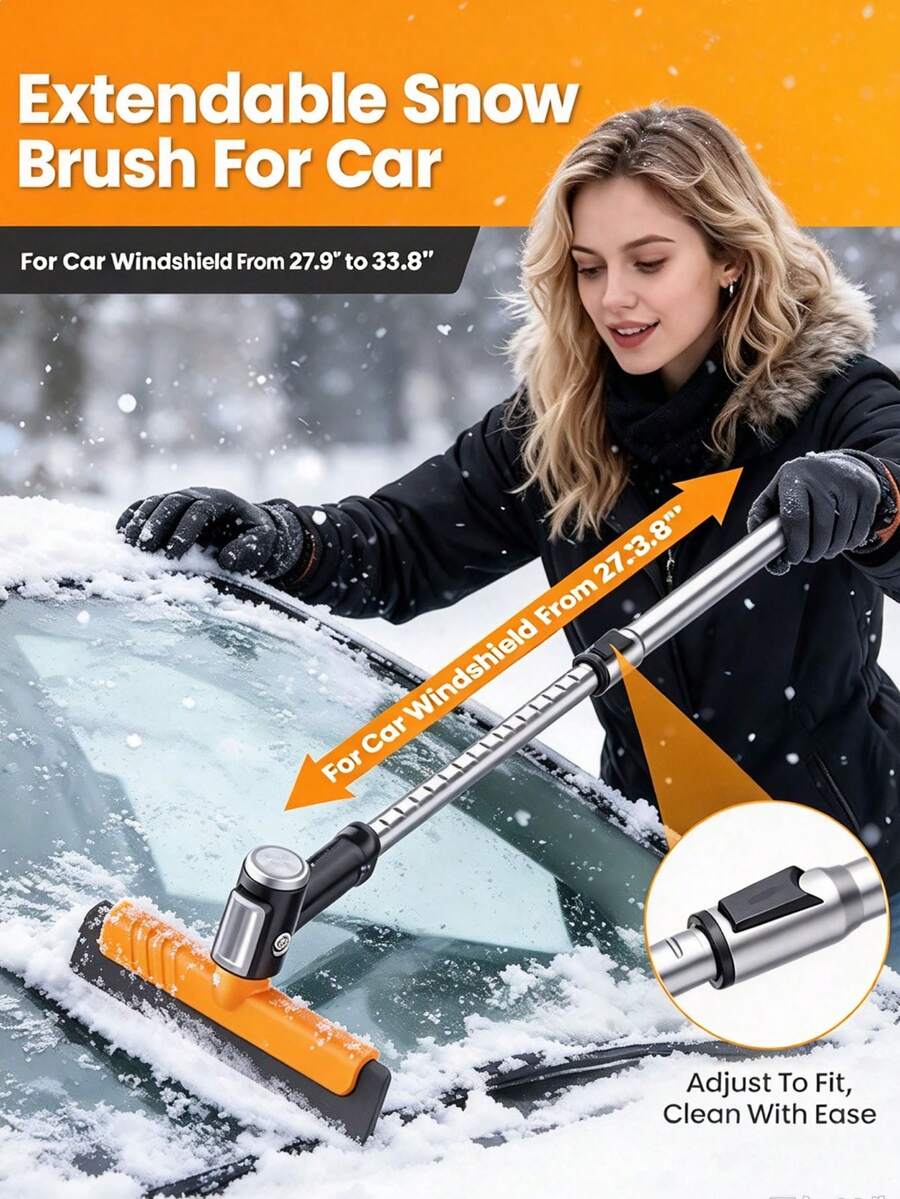 3-In-1 Extendable Car Windshield Snow Brush And Ice Scraper, 360° Rotating Detachable Snow Brush With Adjustable Telescopic Handle, Winter Snow Removal Tool For Cars, SUVs, Trucks And Sedans - A - View 1