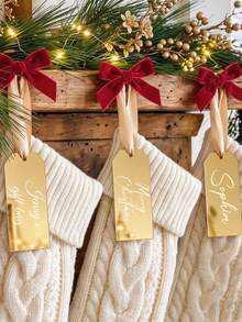 Personalized Christmas Stocking Tag, Custom Mirrored Stocking Tag, Acrylic Name Tag, Christmas Gift Label, Holiday Decor - Multicolor - View 4
