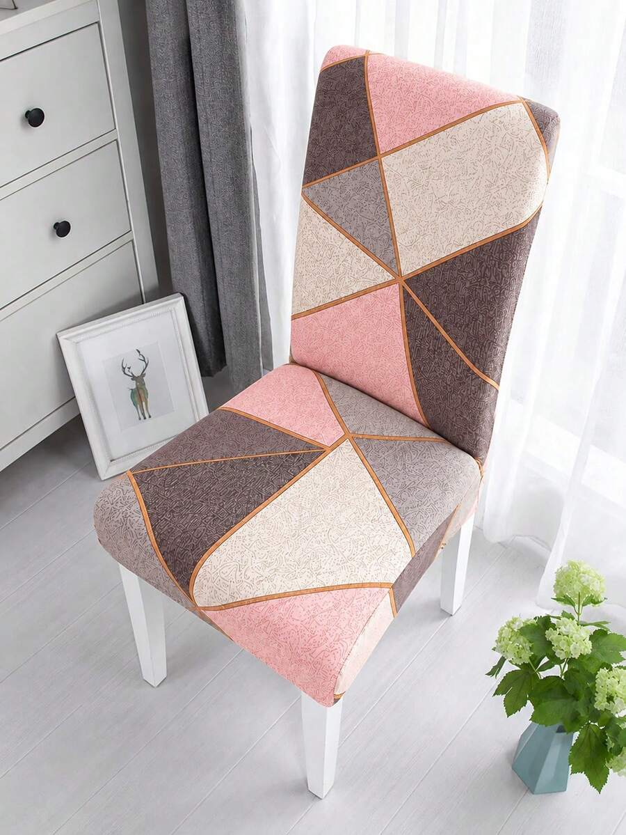 1/4pcs Geometric Digital Print Chair Cover, Minimalist Modern All Season Home Dining Chair Slipcover, Removable Seat Protector, Suitable For Various Occasions