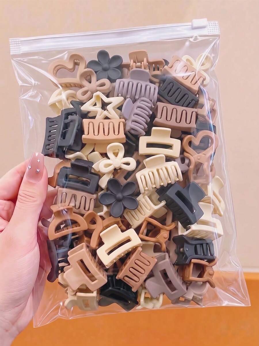 30/15/5pcs Large Capacity Mini Hair Claw Clips Set For Women, Mixed Shapes, Matte Neutral Colors, Small Hair Clips, Flower, Star, Bow, Fashion Hair Accessories