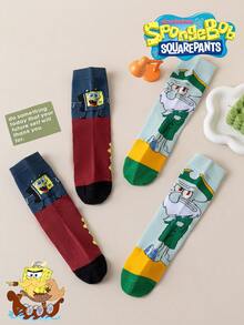 SpongeBob SquarePants 2/1雙 SquarePants 女款襪子，趣味卡通中筒襪，厚款秋冬適用 - 彩色 - 查看 7