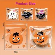 100pcs Halloween Transparent Candy Packaging Bags, Self-Adhesive Cellophane Bags With 4 Cute Cartoon Patterns, Suitable For Cookies, Candy, Gifts And Snack Packaging - Multicolor - View 2