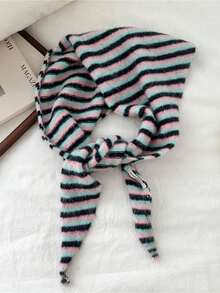1PC Women's Casual Fashion Colorful Striped Pattern Plush Triangle Scarf Shawl Suitable For Dating, Shopping, Daily Wear, Travel And Outings - Multicolor - View 13