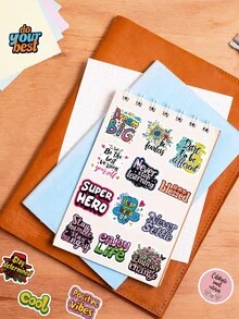 50Pcs Positive Quote Stickers, Inspirational Motivational Text Vinyl Decals, Colorful Encouragement Saying Stickers For Laptop Water Bottle Luggage Scrapbook Journal Decor - Multicolor - View 3