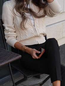 Women's Cable Knit Cardigan, Full Zip Long Sleeve Regular Fit Warm Sweater, Casual Autumn/Winter Knit Jacket - Apricot - View 2
