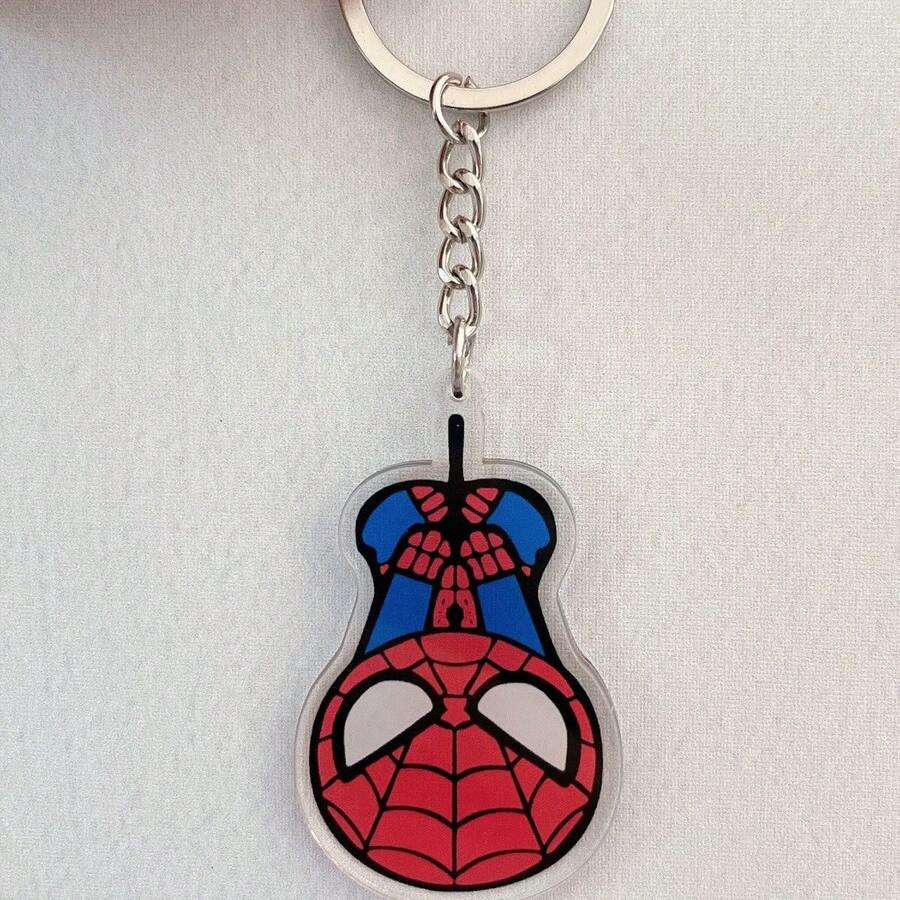 Hasbro Spider-Man Acrylic Keychain, Cute Upside Down Cartoon Character Key Ring, Bag Charm Pendant, Fan Collectible Gift - One Size - View 1