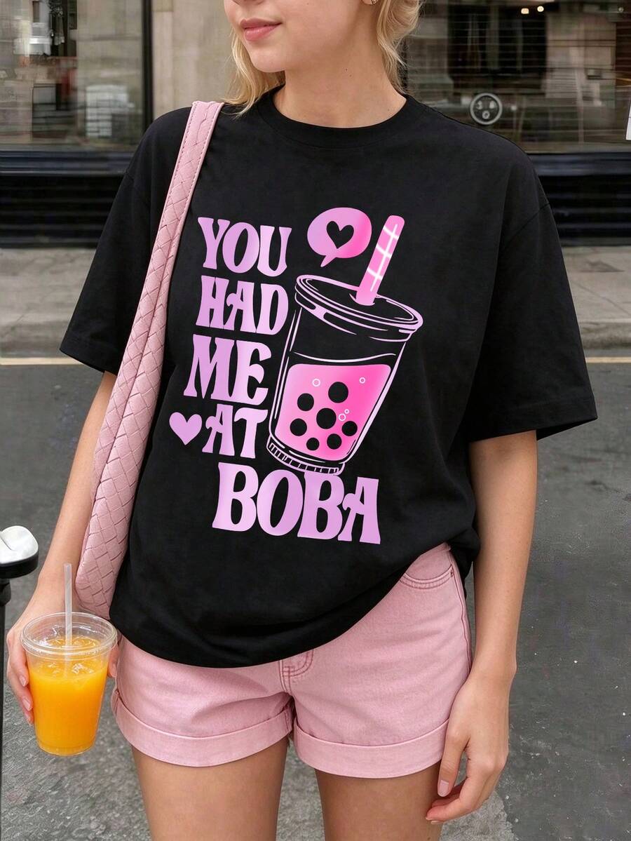 Tween Girls Casual Slogan Print Short Sleeve T-Shirt, Summer - Black - View 1
