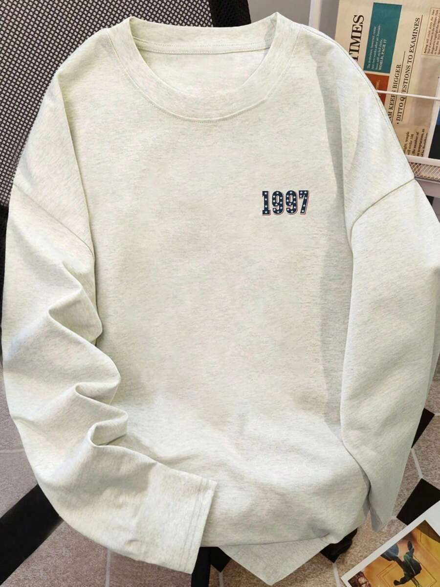 Women's Fashion Spring/Summer Loose Round Neck Casual Streetwear Versatile Cartoon Print Long Sleeve T-Shirt - Light Gray - View 1