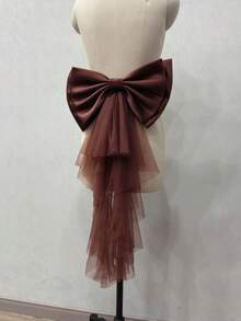 1pc White Satin Bow Decorated Waist Belt With Asymmetric Mesh Ribbon Drape Valentine's Day Accessories - Multicolor - View 39