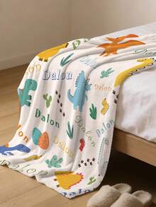1pc Customized Name Blanket, Personalized Bed Blanket, Jungle Dinosaur, Animal Personalized Blanket, Tropical Jungle, Can Print Name, Personalized Blanket, Cute Blanket, Comfortable Blanket, Home Gift, Birthday Gift, Christmas Gift, Personalized Gift, Gift For Son/Daughter, Gift For Friend - Style 2 - View 4