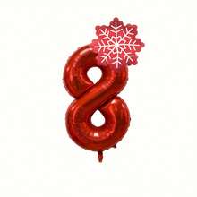 2pcs Red Number 0-9 & Red Snowflake Foil Balloons, Perfect For Christmas, New Year, Birthday Party Decoration Props - View 2