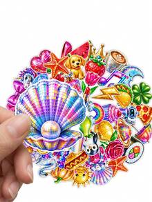 50Pcs Disco Ball Aesthetic Stickers, Rainbow Disco Heart Planet Crown Waterproof Vinyl Decals, DIY Decor For Water Bottle, Laptop, Scrapbook, Phone Case - Multicolor - View 3