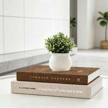 2D Flat Printed Acrylic Material Faux Linen Simulation Book, Suitable For Bookshelf, Coffee Table, Storage Rack Decoration, Simulation Book Box, Decorative Aesthetic Function, Minimalist Neutral Style Design, Fits Various Home Aesthetic Styles - 222 - View 2