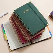 1pc A5 Large Hardcover Spiral Notebook, Coil Notebook, PU Leather Waterproof Cover, Luxury Gold Foil Scratch-Resistant Wear-Resistant, Large Capacity Thick Notebook, Academic Style, With Detachable Divider Page Index Tabs, Notebook Set - Multicolor - View 2