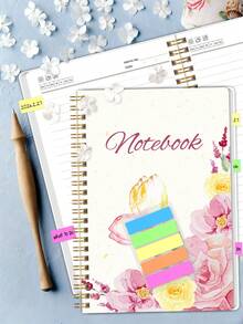 1pc Floral Spiral Notebook/Daily Planner, 108 Lined Pages, 5 Color Tabs, Date & Weather Record, 100GSM Paper For Journaling, Study & Work, Office Desk Accessories, Christmas Gifts, Bible Study Materials - Rectangle - View 9