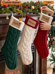 Personalized Knitted Christmas Socks, 2026 Family Customized Name Socks, Holiday Decor - Multicolor - View 2