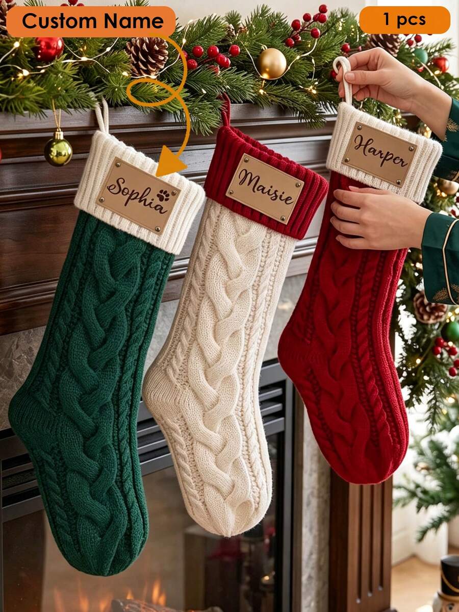 Personalized Knitted Christmas Socks, 2026 Family Customized Name Socks, Holiday Decor