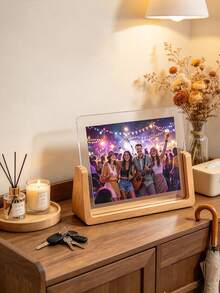 Custom Acrylic Photo Frame, Personalized Wooden Base Calendar Stand U-Shaped Postcard Desktop Wooden Base, Suitable For Anniversary, Birthday, Christmas, Modern Minimalist Office Desktop Decor, Multi-Purpose Photo Display, 2D Flat - Multicolor - View 4