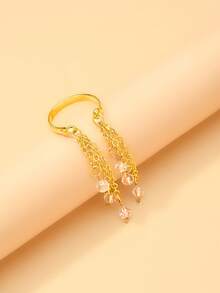 outingfit 1pc New Multi-Layer Tassel Crystal Pendant Ring, Versatile European & American Style Minimalist Tassel Ring, High-End Women's Ring - Gold - View 3