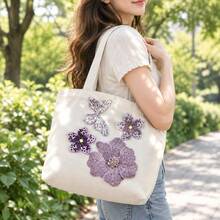 4pcs Purple Rhinestone Flower & Butterfly Handmade Sew-On Appliques For Clothing, Shoes, Hats, Bags Decoration - Multicolor - View 8