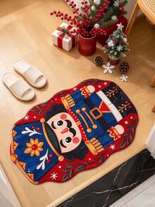 1pc Christmas Cartoon Nutcracker Pattern Shaped Welcome Doormat, Soft Comfortable Fabric Thick With Good Foot Feel Easy To Clean Washable, Foldable Easy Care Carpet Mat, Suitable For Indoor Doormat, Small Carpet, Carpet, Mat, Outdoor Doormat, Kitchen Carpet, Home Decor, Front Door Mat, Area Rug, Outdoor Mat, Christmas Home Decor Carpet, Christmas Holiday Gift - Multicolor - View 1