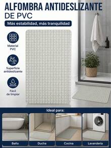 Non-Slip PVC Shower Mat With Embossed Grid, Light Grey Rectangular Bathroom Mat For Wet Areas, Size 67.7x38.5 Cm - A - View 8