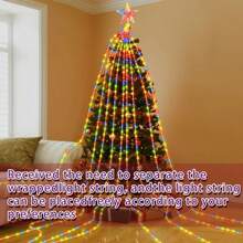 LED Star Waterfall String Lights, USB Powered Fairy Lights, 8 Lighting Modes, Star Curtain Lights, Suitable For Indoor And Outdoor Decoration, Christmas Tree, Wedding, Party, Thanksgiving, New Year And Seasonal Atmosphere Lighting - Multicolor - View 7