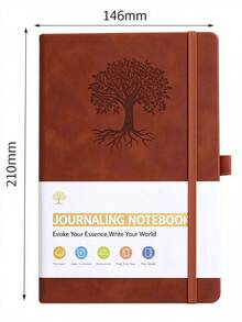 1pc A5 Vintage Leather Journal, Embossed Tree Of Life Pattern, Hardcover With Elastic Closure, Suitable For Daily Writing, Diary Recording And Planning, Applicable For University, Office, Travel, Perfect Gift For Students - Multiple Styles - View 1